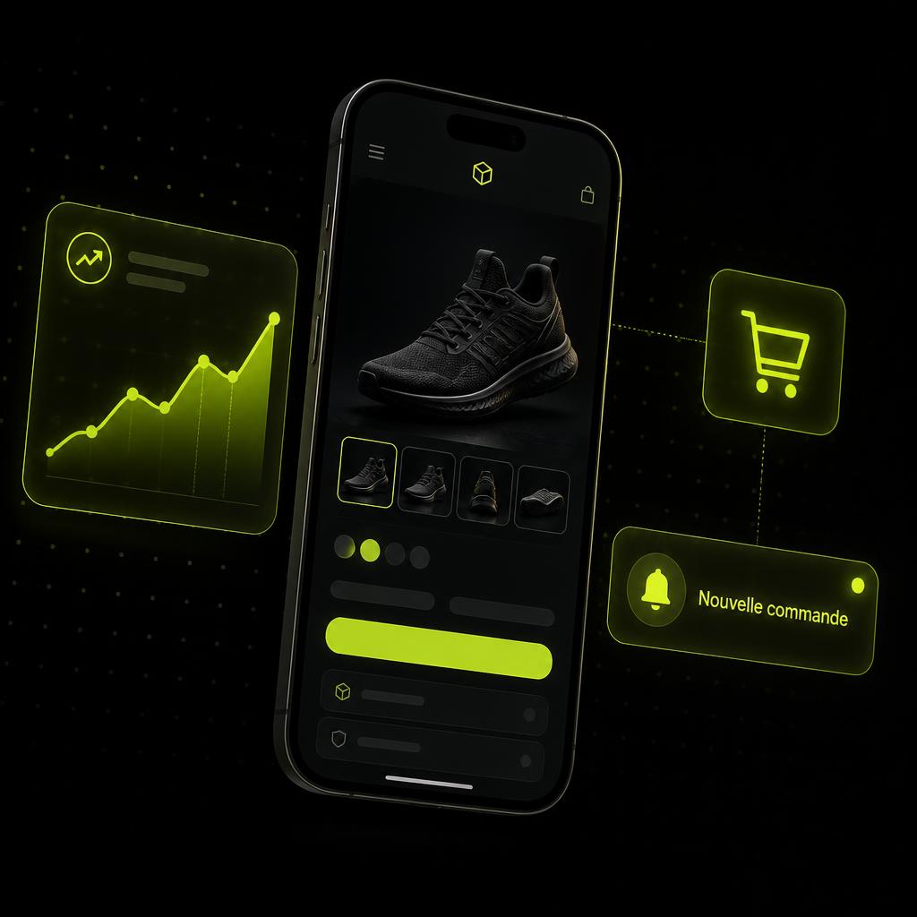 Boutique en ligne sur mobile avec indicateurs publicitaires en hausse